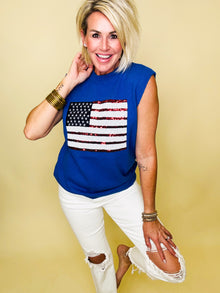  Preorder ships mid may/ American flag sequin sweater vest