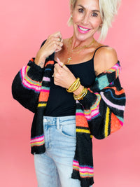 Birthday girl energy stripe cardigan black