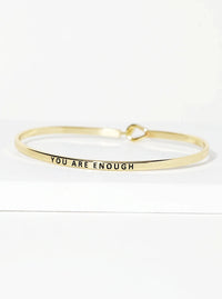 You Are Enough Engraved Inspirational Bangle Bracelet: Gold