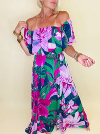 Lilies in luau maxi dress