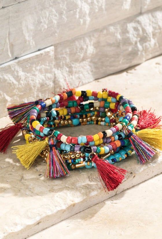 Tassel beaded stretch bracelet