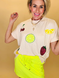 Tropical Fruit Sequin Patch Top