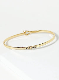 Strength Engraved Inspirational Bangle Bracelet: Gold