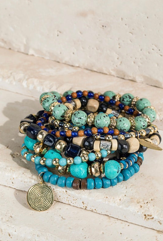 Mixed layered multi bead bracelet