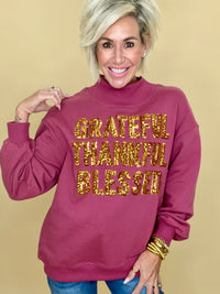 Preorder eta 10/8-Dola sequin grateful thankful blessed mock neck