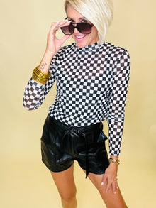  Trendy at tailgate checkered mesh top