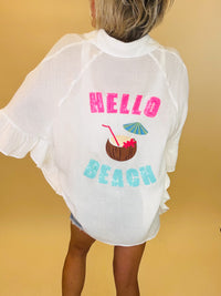 Hello Beach Sequin Embroidery Coverup