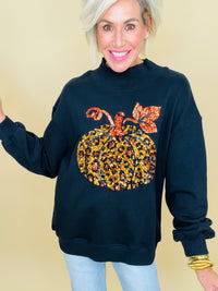 Preorder eta 10/8- Dola fallin' for leopard sequin pumpkin mock neck