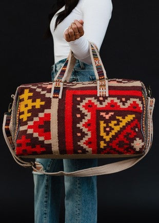 Brown multi aztec duffel