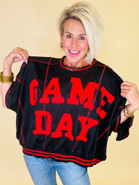 Game day goals pullover- black/ red