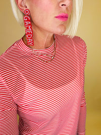 Game day beaded earrings- red/ silver