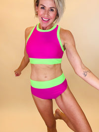 Bali Beach Two Piece Swimsuit- Pink/Neon Green