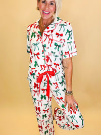 Midnight bow christmas edition ruffle pajama set