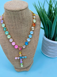 Multi stone cross necklace