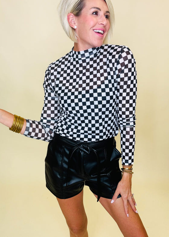 Trendy at tailgate checkered mesh top