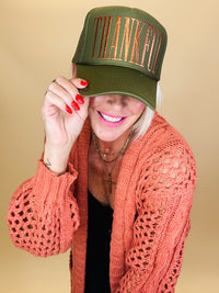 Thankful olive trucker hat