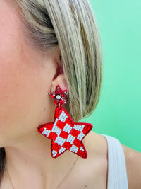 Checkered star earrings/ 6 colors
