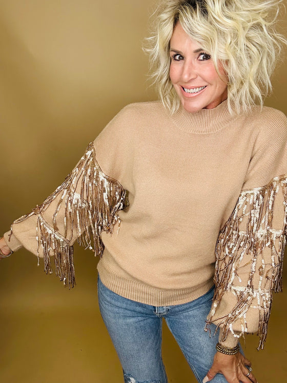 Counting down sequin fringe sweater