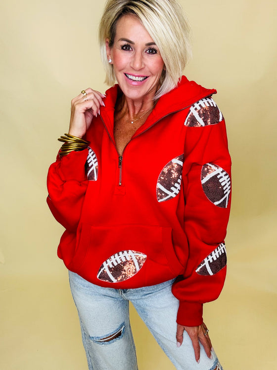 First down sequin football sweatshirt