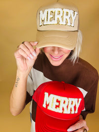 Merry chenille patch trucker hat