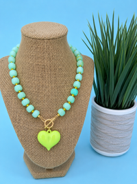 Key lime heart necklace