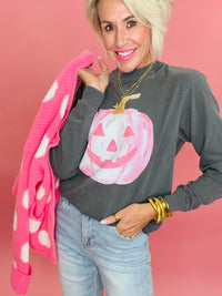 Pink jack o lantern long sleeve tee