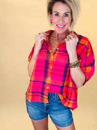 Sunset pop plaid top