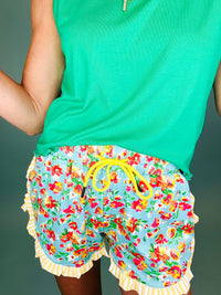 Painted florals ruffle shorts