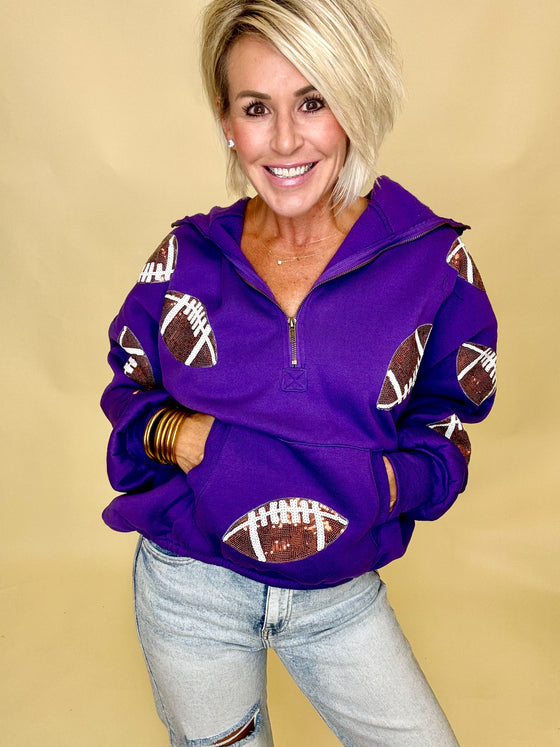 First down sequin football sweatshirt