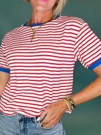 Retro stripe tee/ red & blue