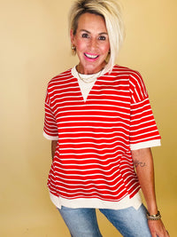 Tailgate ready stripe top- red