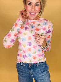 Candy hearts mesh top