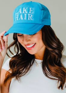  lake hair trucker hat