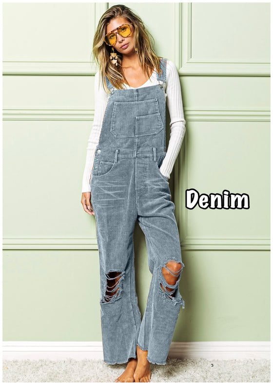 Preorder ships mid November/ The denny distressed corduroy overalls