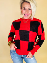 Cheer em on checkered sweater - red/ black