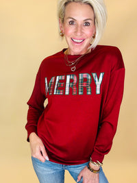 Merry plaid patch luxe pullover