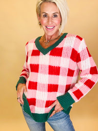 Candy cane checkered sweater