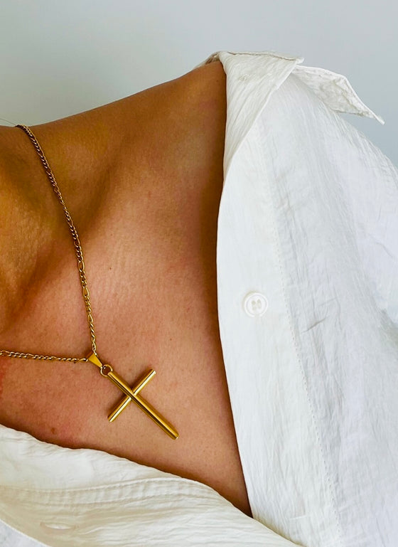 Large gold cross necklace