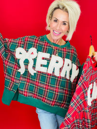 Merry little moments plaid bow pullover/ 2 colors