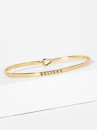 Believe Engraved Inspirational Bangle Bracelet: Gold