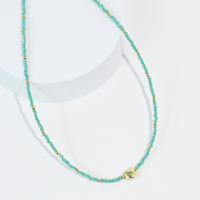  Tiny Gold Heartbeat Necklace : Turquoise