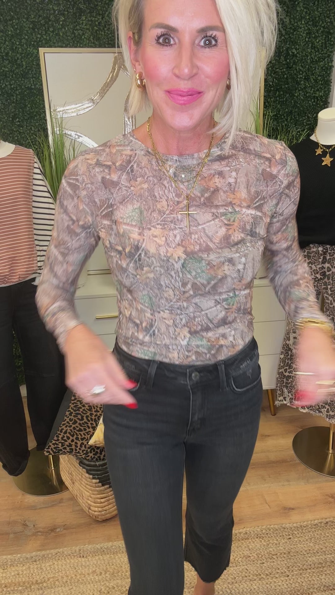 Camo mesh top