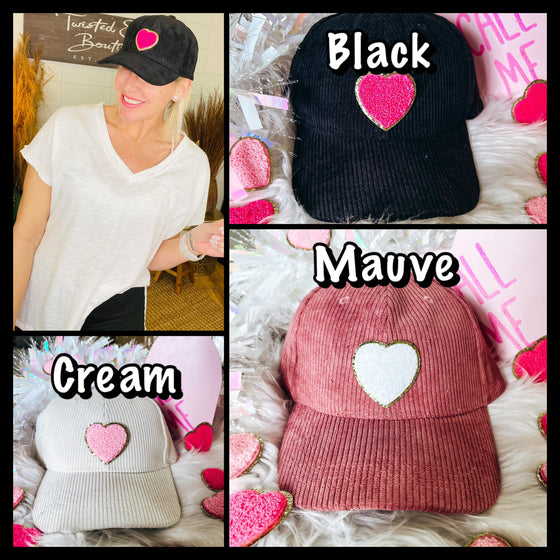 CORDED HEART HAT/ AVAILABLE IN 3 COLORS