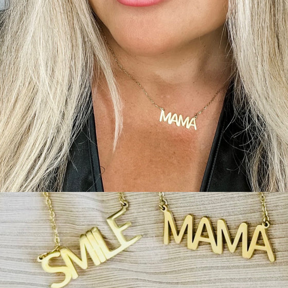 SCRIPT NECKLACES/ AVAILABLE IN MAMA & SMILE