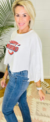 HAPPY WEEKEND CROPPED PULLOVER/ AVAILABLE IN 2 COLORS