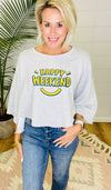 HAPPY WEEKEND CROPPED PULLOVER/ AVAILABLE IN 2 COLORS