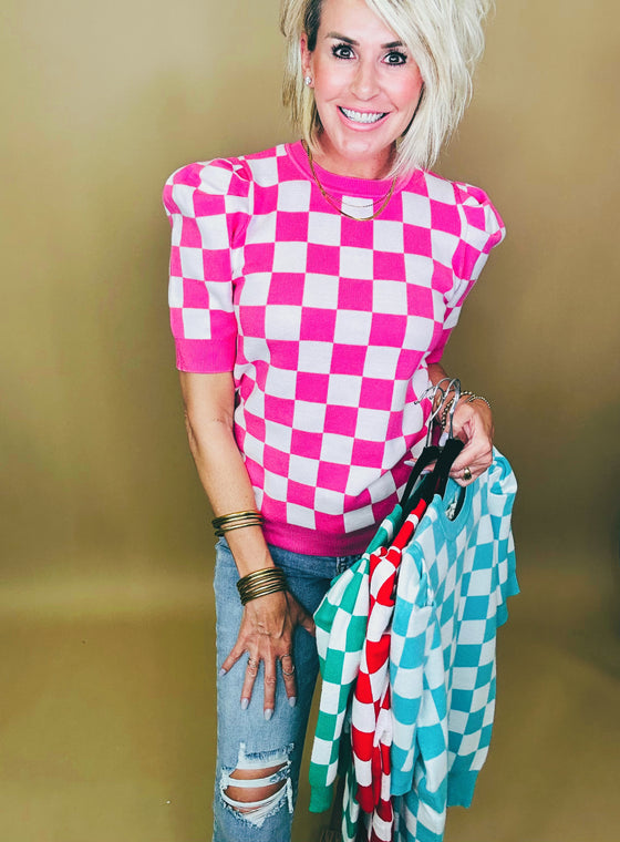 Bella Check Puff Top