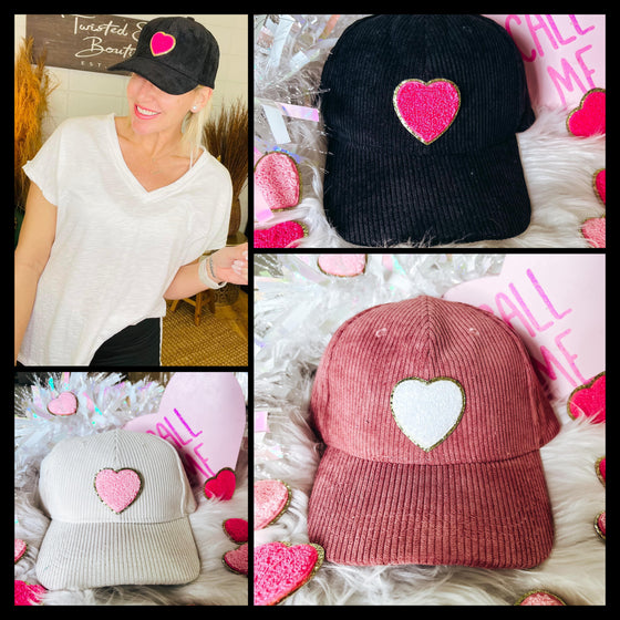 CORDED HEART HAT/ AVAILABLE IN 3 COLORS
