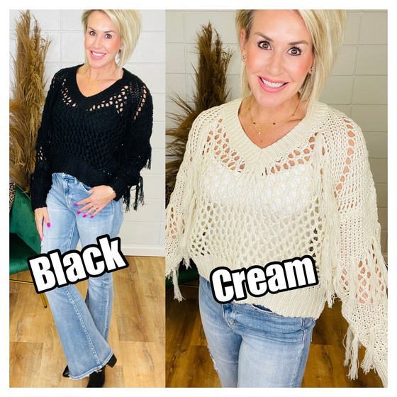 FALLEN SNOW FRINGE SWEATER/ AVAILABLE IN 2 COLORS