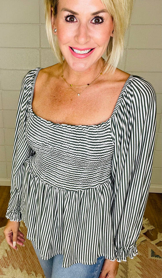 SMITTEN FOR YOU STRIPE TOP/ AVAILABLE IN 3 COLORS